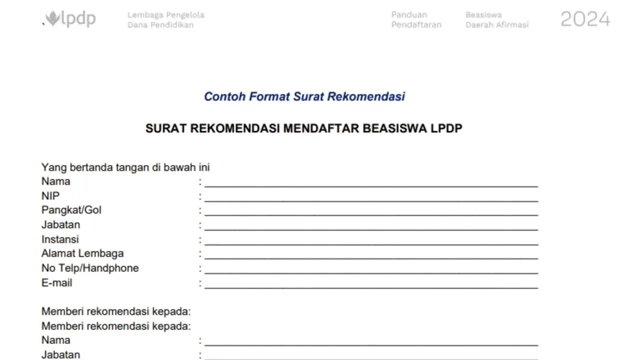 Format Surat Rekomendasi LPDP